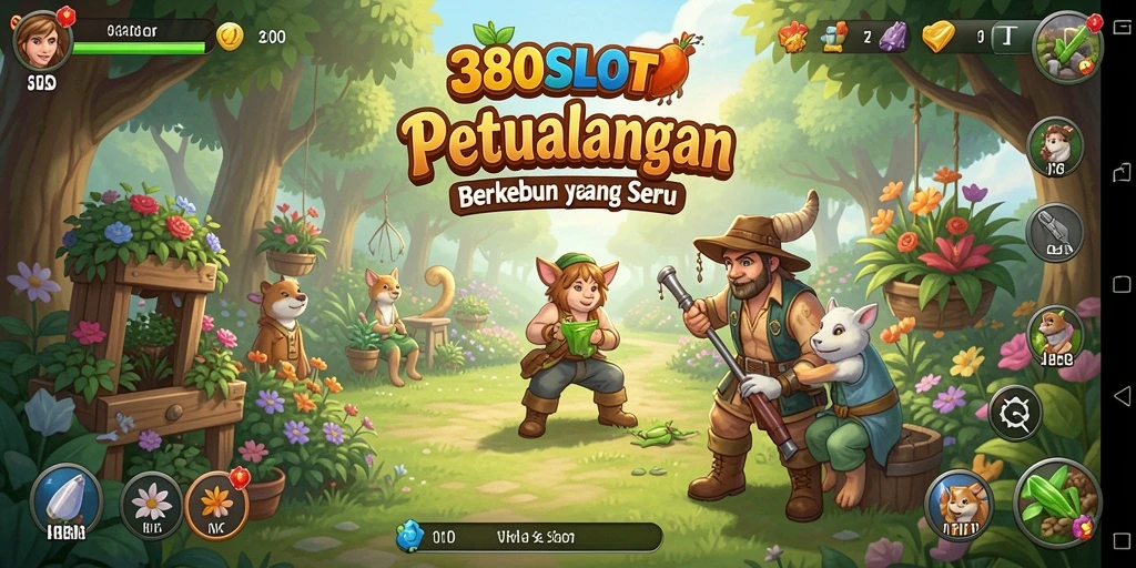 Tampilan gameplay menarik dari 380SLOT dengan berbagai tanaman dan aktivitas.