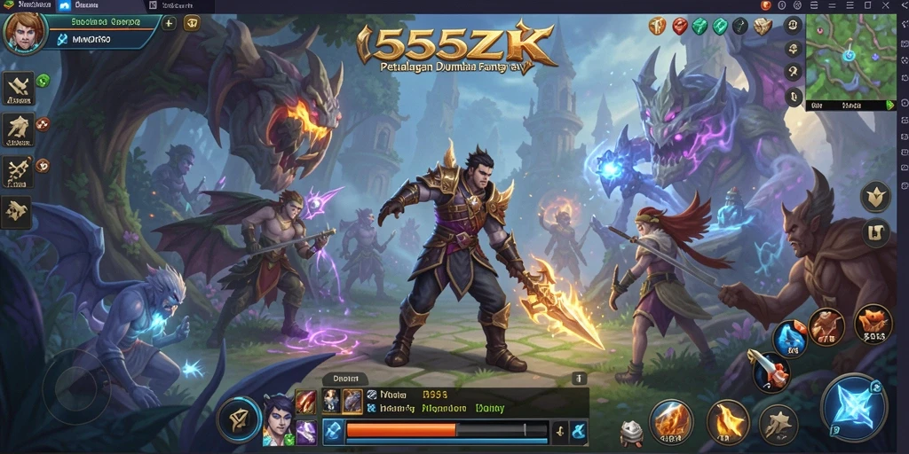 Screenshot gameplay 555ZK menampilkan aksi pertarungan seru di dunia MMORPG.