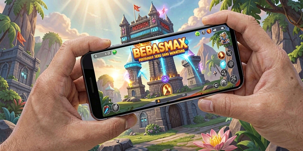Screenshot BEBASMAX menampilkan aksi seru dalam pertahanan menara.