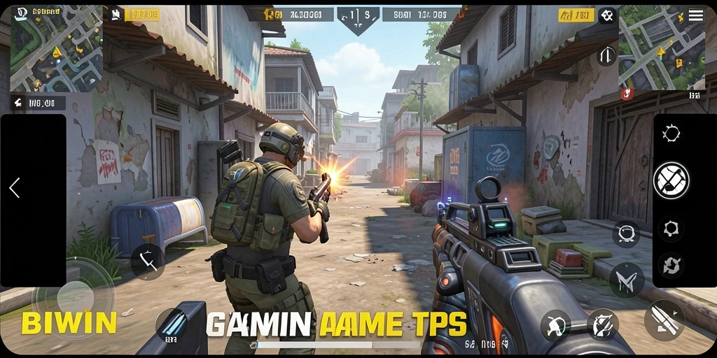 Tangkapan layar gameplay seru dari BIWIN dengan aksi tembak-menembak.