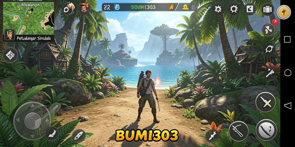 Tampilan gameplay BUMI303 dengan interaksi dunia simulasi yang menarik.