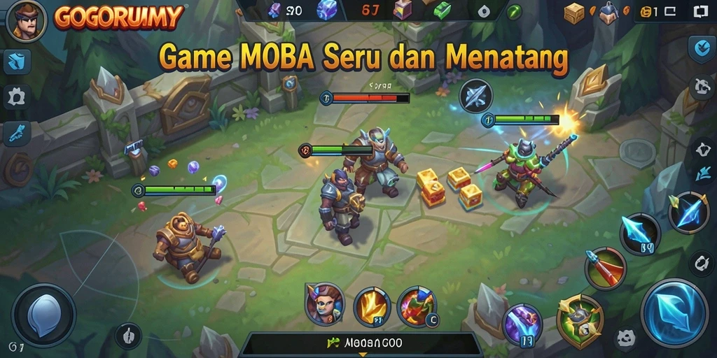 Tampilan seru dan strategis dari GOGORUMMY saat gameplay MOBA.
