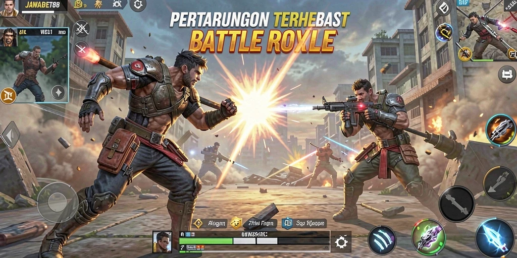 Screenshot JAWABET88 menampilkan pertandingan mendebarkan dalam Battle Royale.