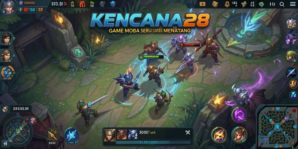 Tangkapan layar KENCANA28 menampilkan aksi seru pertarungan tim di arena MOBA.