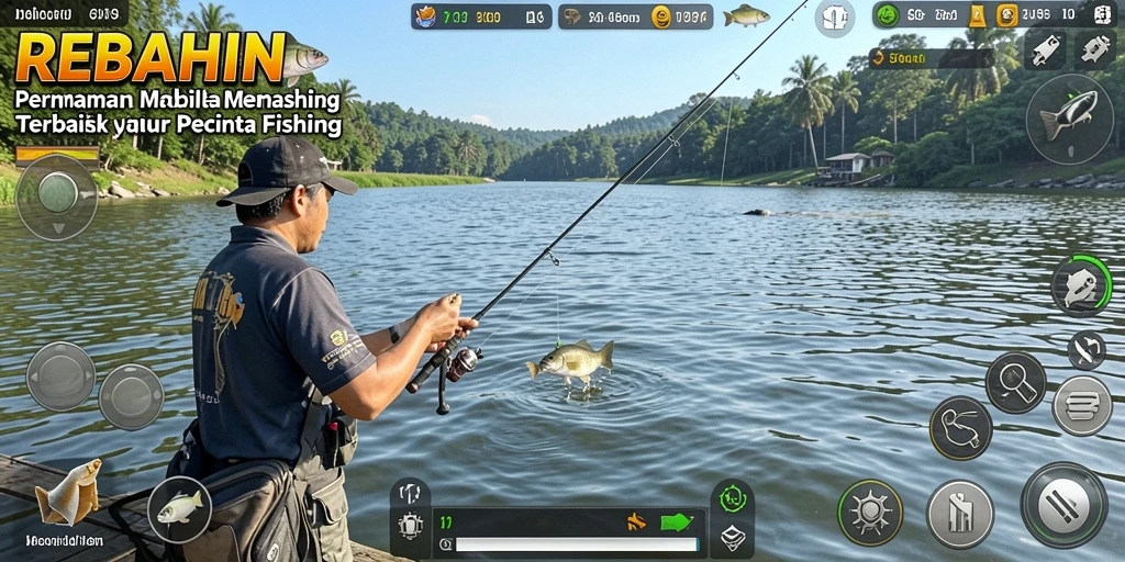 Screenshot gameplay REBAHIN yang menampilkan momen memancing yang intens.
