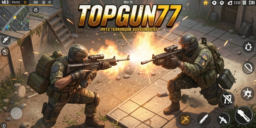 Screenshot utama menunjukkan aksi intens di arena Battle Royale.