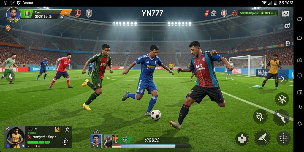 Tangkapan layar menampilkan aksi seru dalam permainan sepak bola YN777.